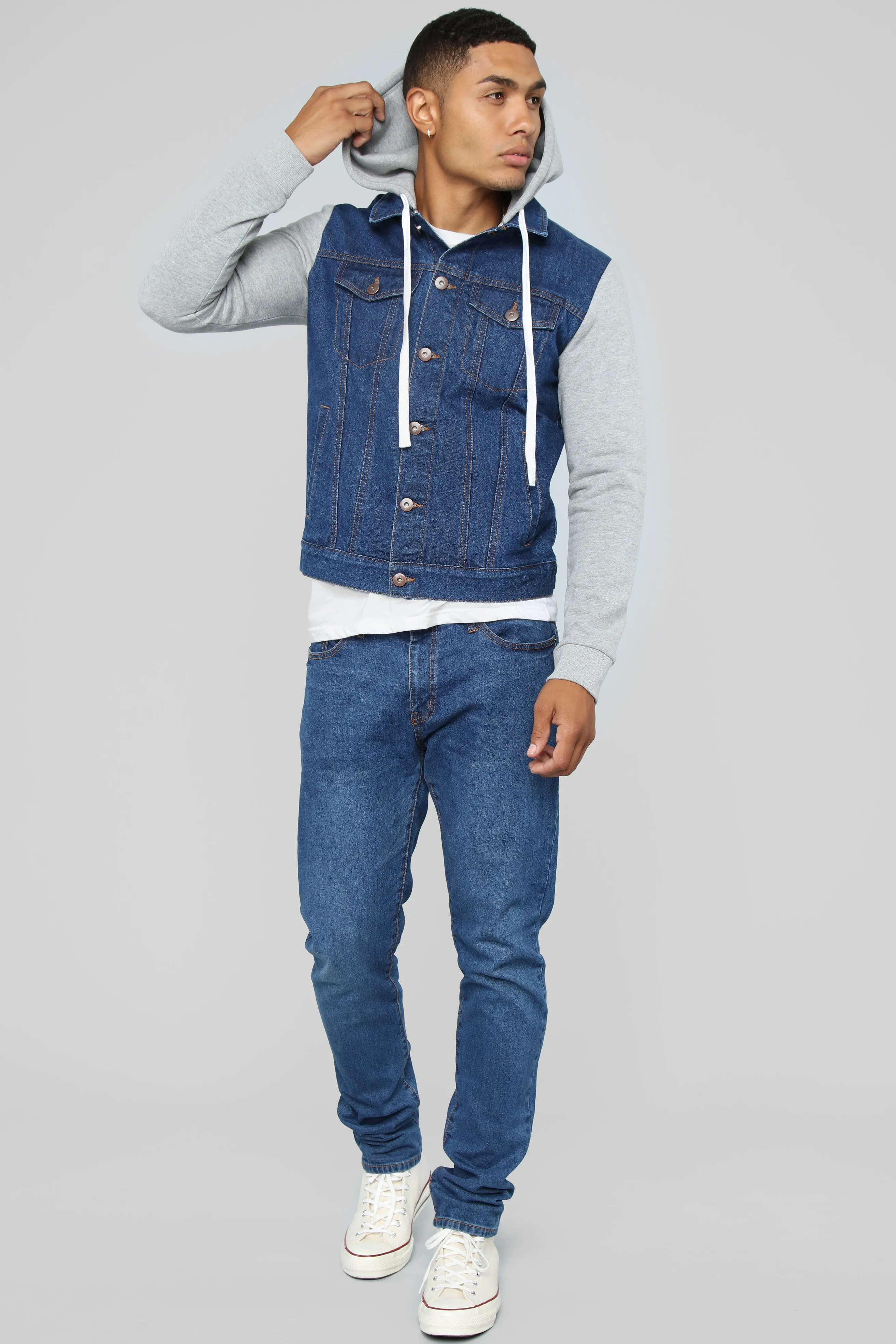 Blaine Hooded Denim Jacket - Medium Wash