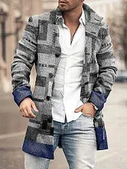 Casual Colorblock Geometry Print Coat