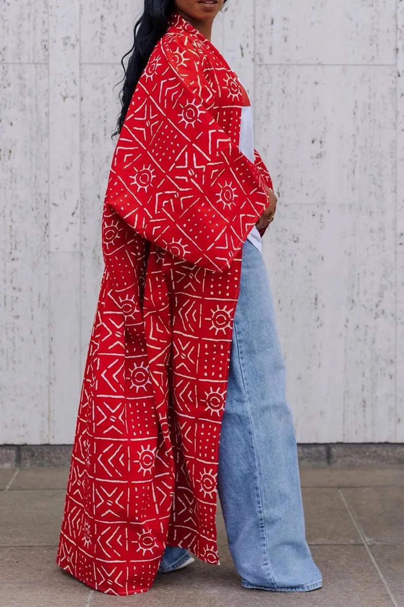 Casual Print Split Joint Outerwear