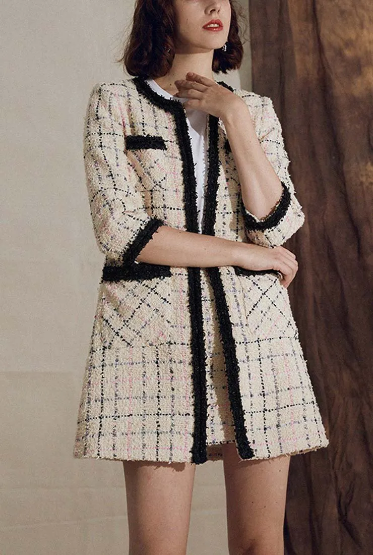 Front Pockets Mid-length Tweed Coat