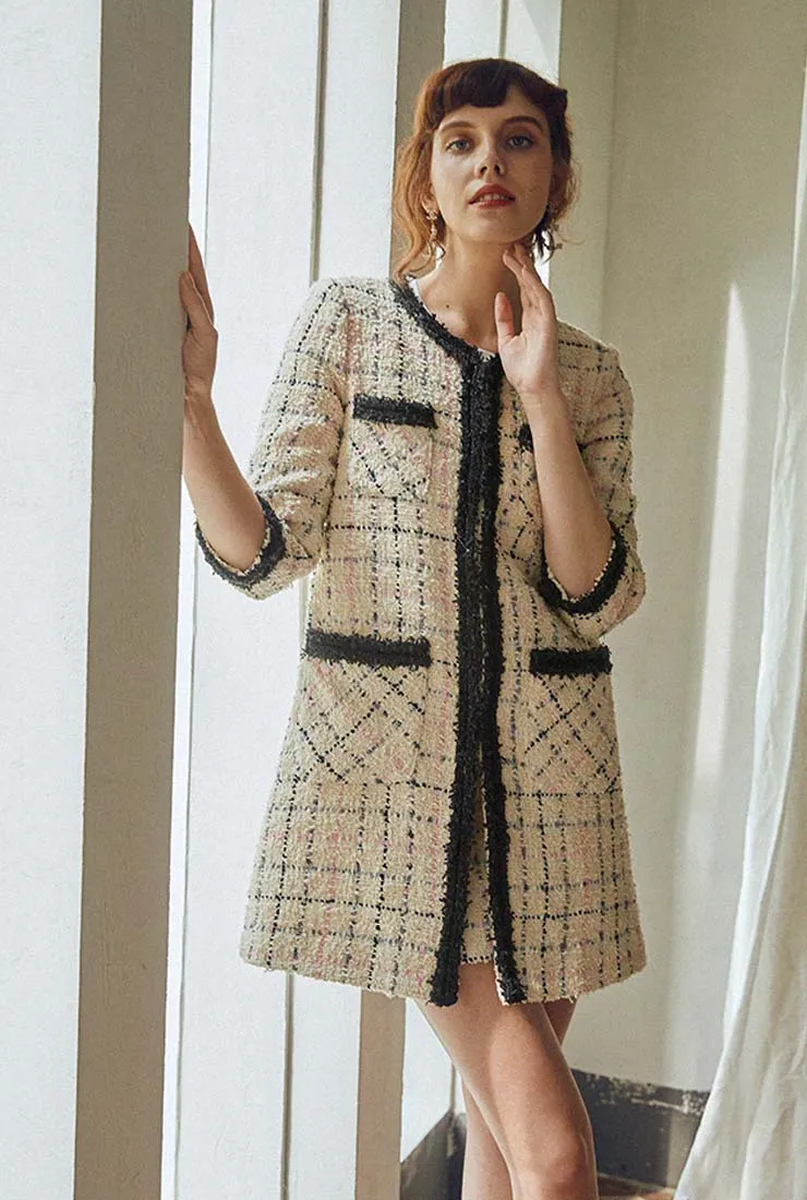 Front Pockets Mid-length Tweed Coat