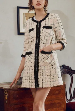 Front Pockets Mid-length Tweed Coat