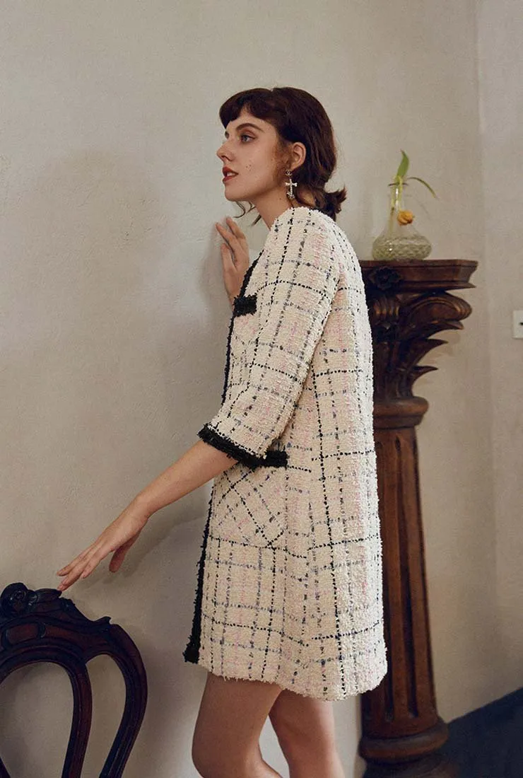 Front Pockets Mid-length Tweed Coat