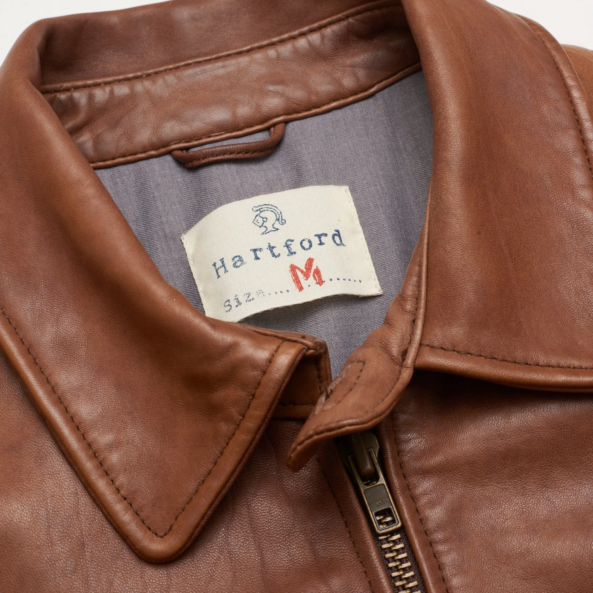 HARTFORD Brown Lamb Nappa Leather Flight Bomber Jacket Size M