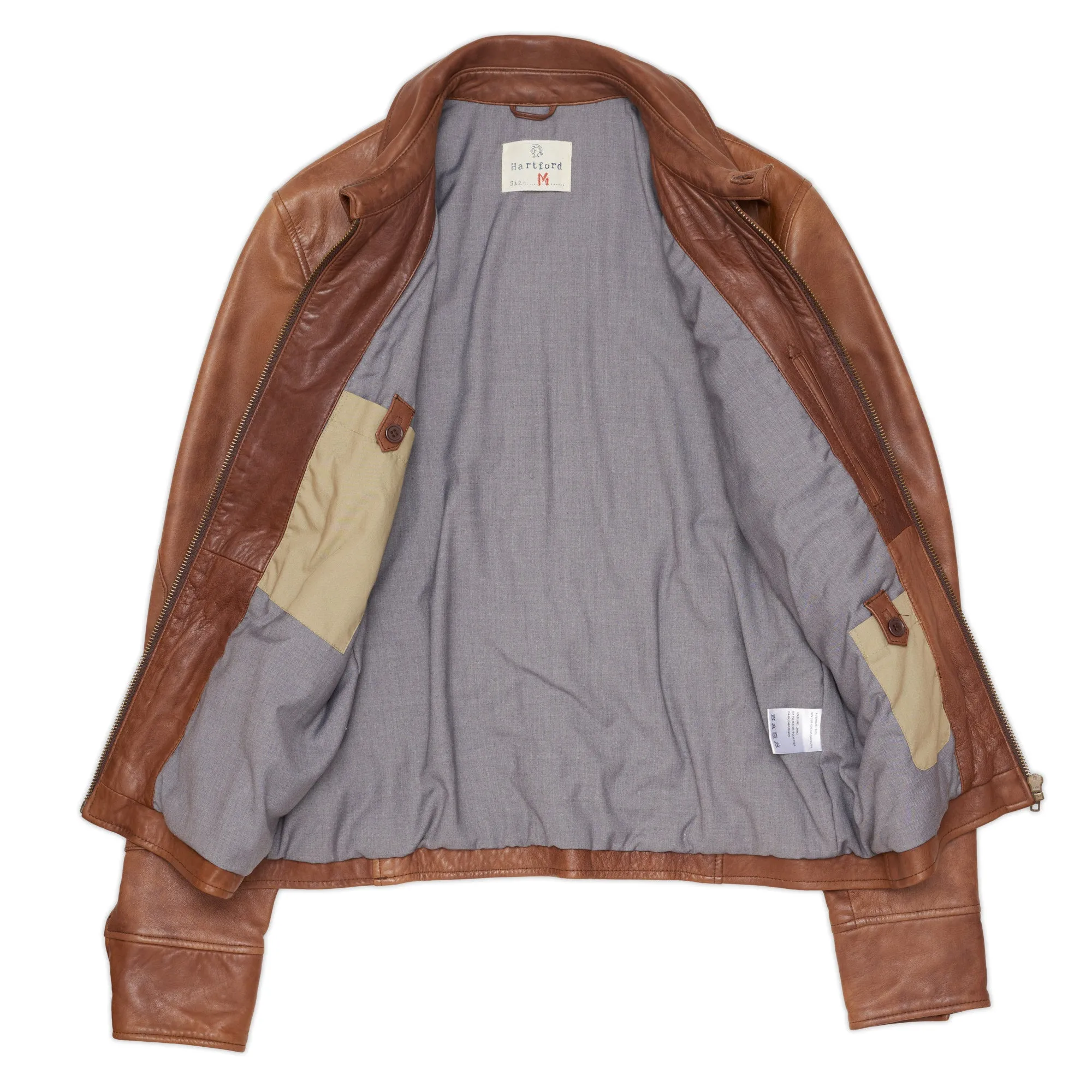 HARTFORD Brown Lamb Nappa Leather Flight Bomber Jacket Size M