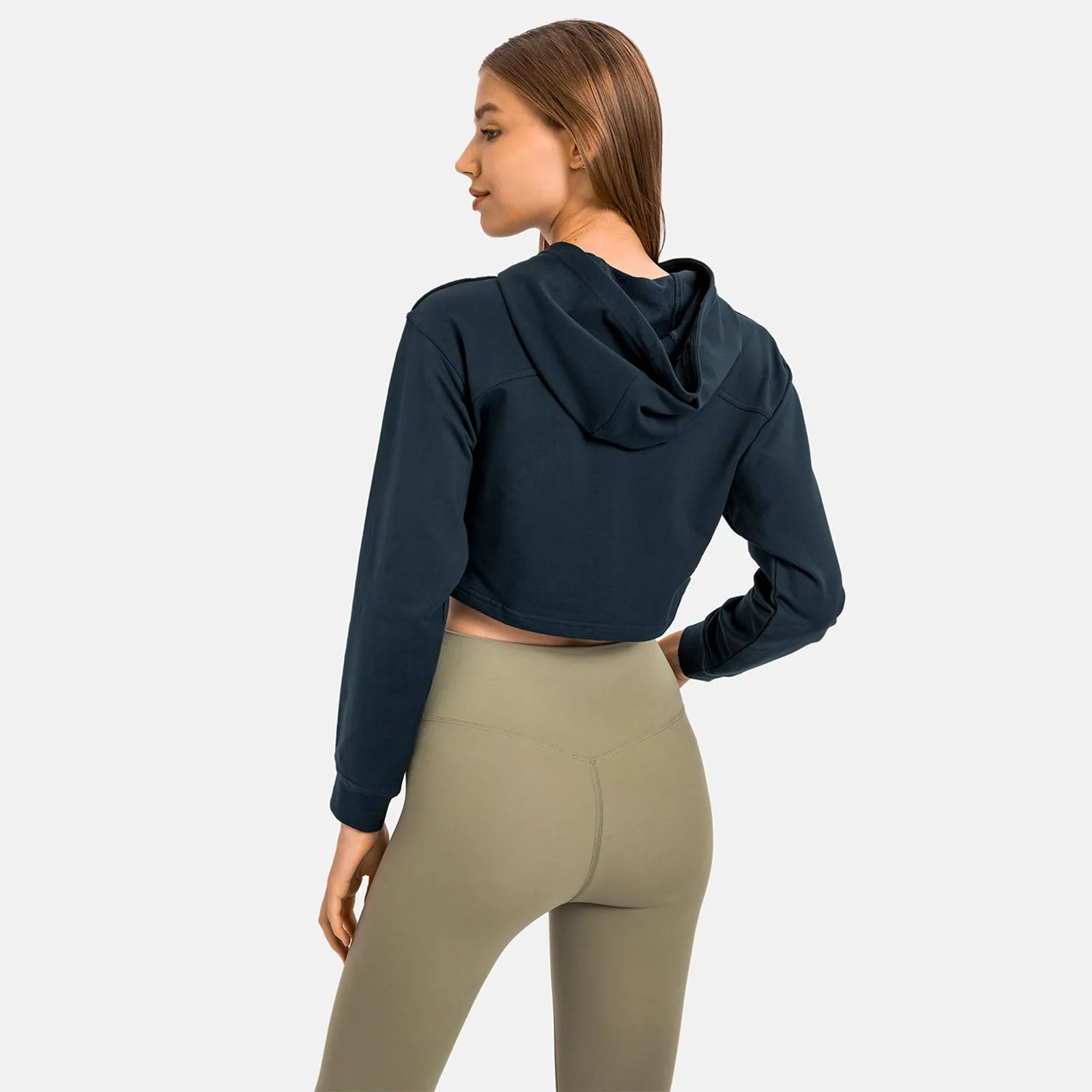 Hooded Cropped Plain Sports Sweatshirt
