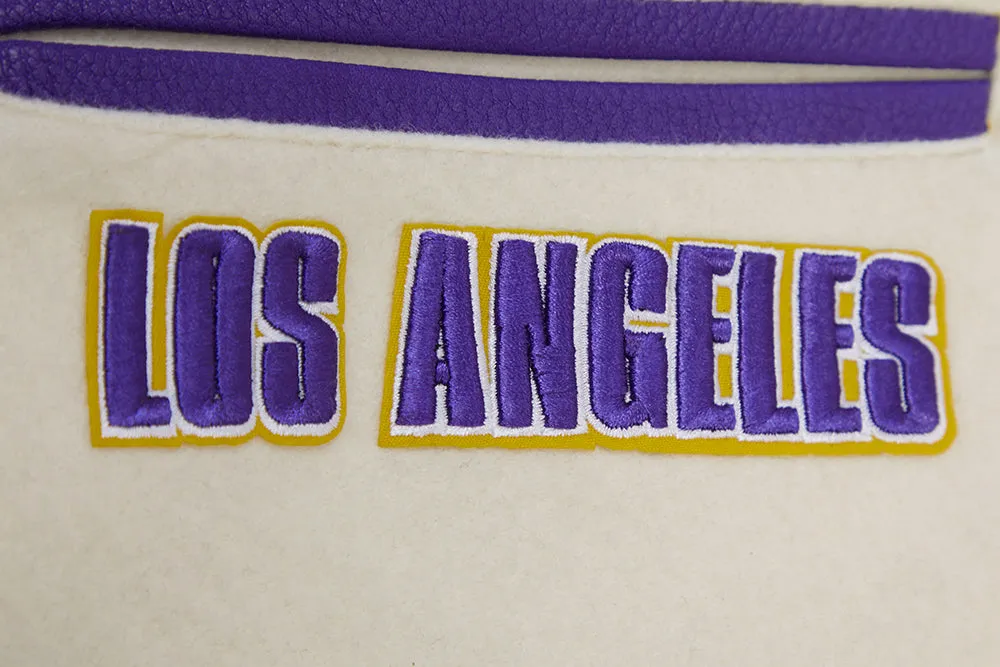 NBA LOS ANGELES LAKERS RETRO CLASSIC WOMEN'S RIB WOOL VARSITY JACKET (EGGSHELL/ PURPLE)