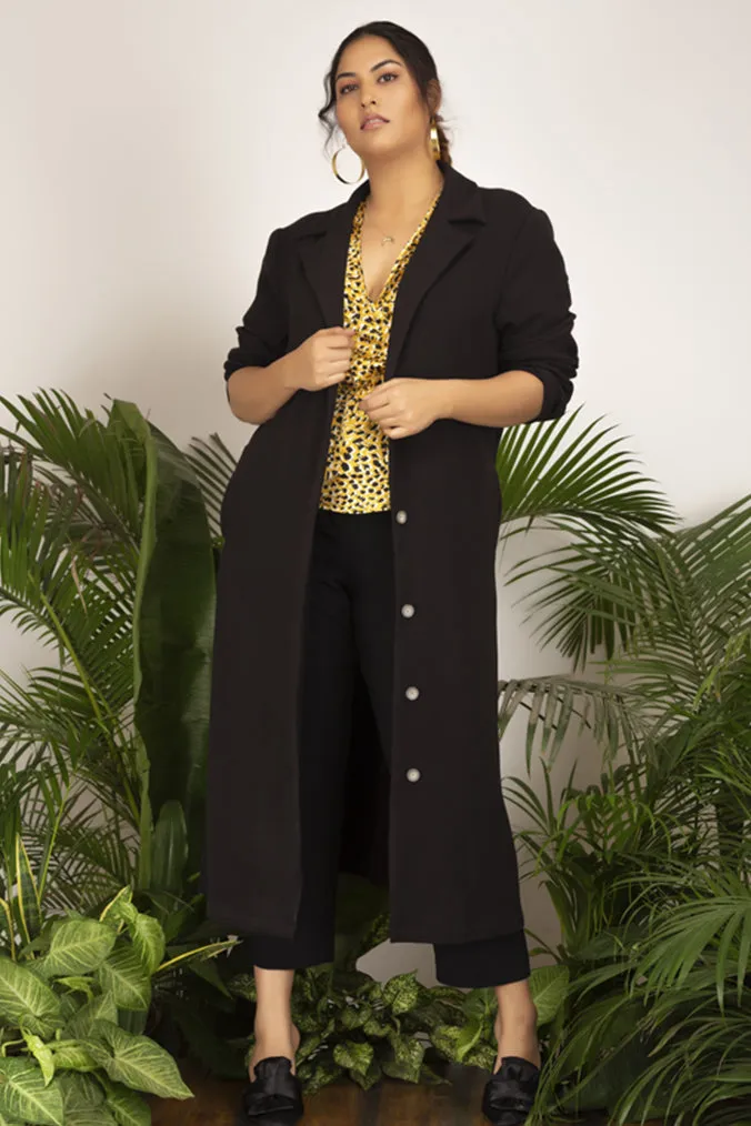 Opal Black Long Overcoat
