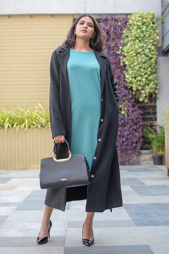 Opal Black Long Overcoat