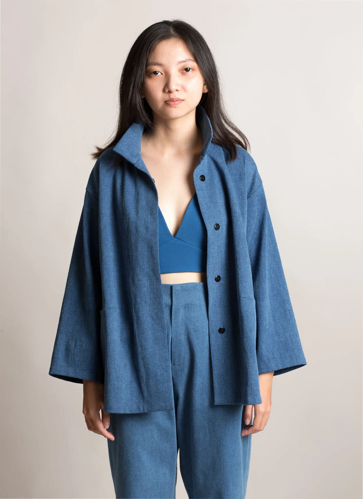 Opaque Button-Up Pocket Denim Shirt Jacket - Light Blue II