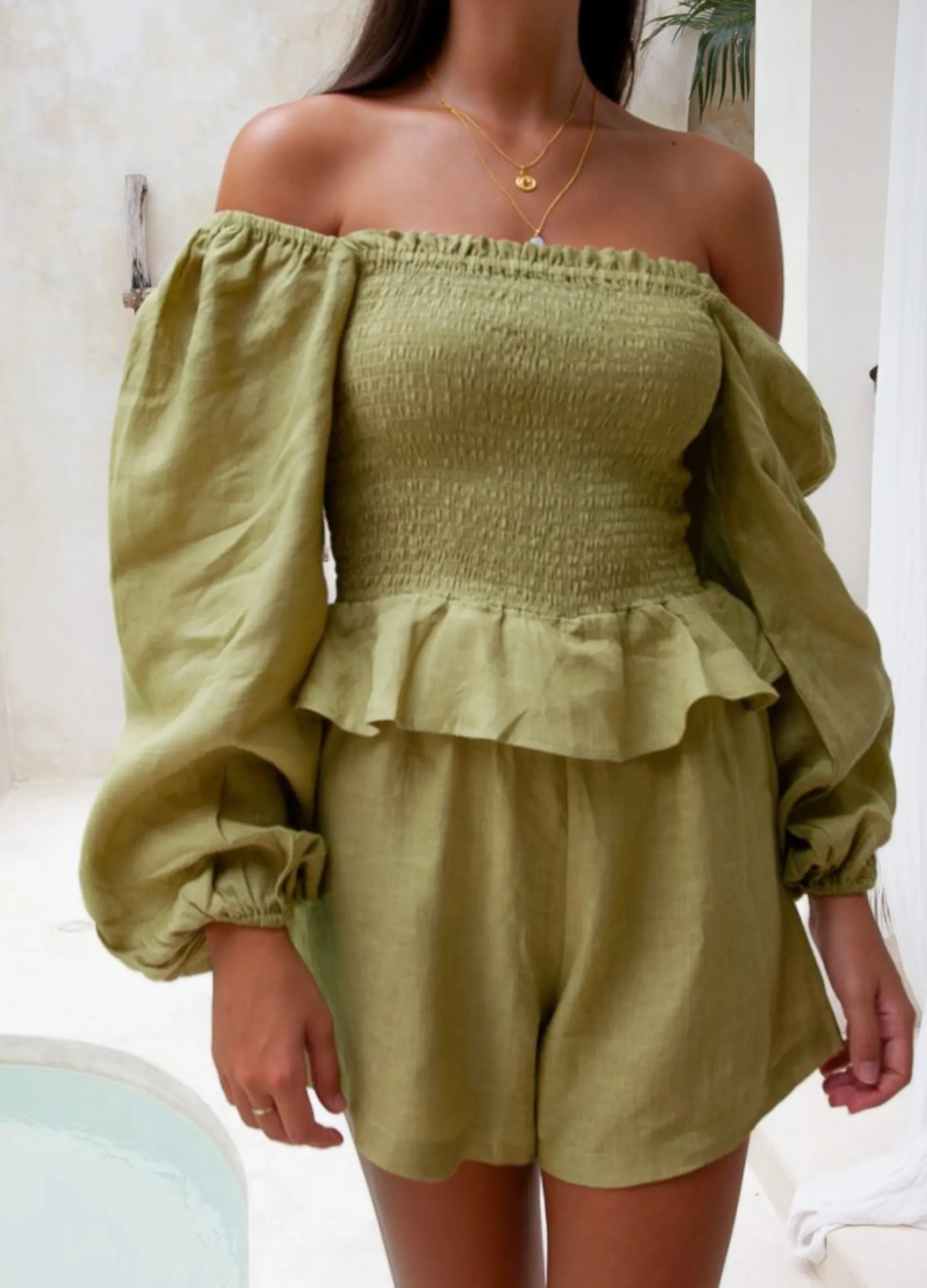 Palm Collective - Montana Linen Playsuit - Moss