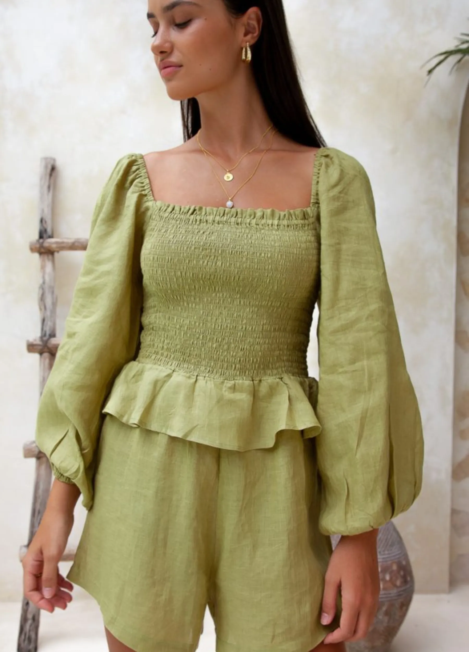Palm Collective - Montana Linen Playsuit - Moss