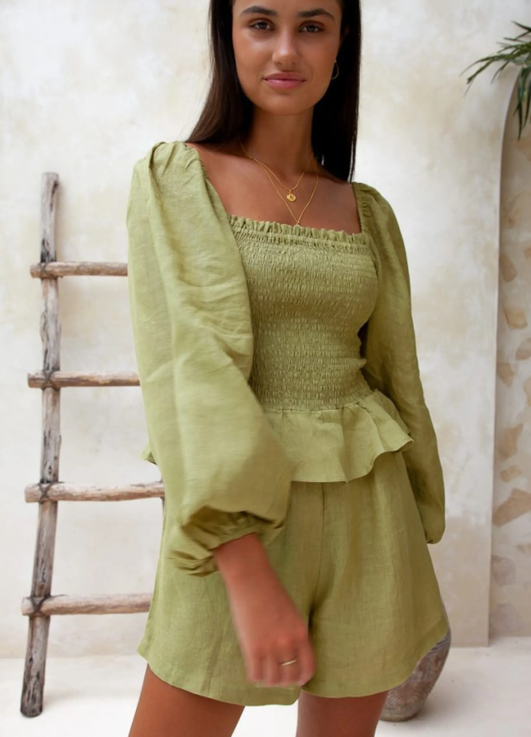 Palm Collective - Montana Linen Playsuit - Moss