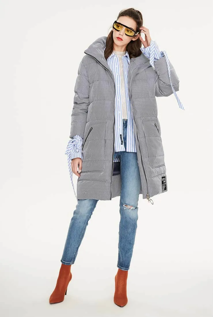 Striped Casual Slim Warm Down Jacket