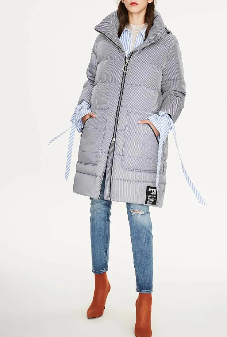 Striped Casual Slim Warm Down Jacket