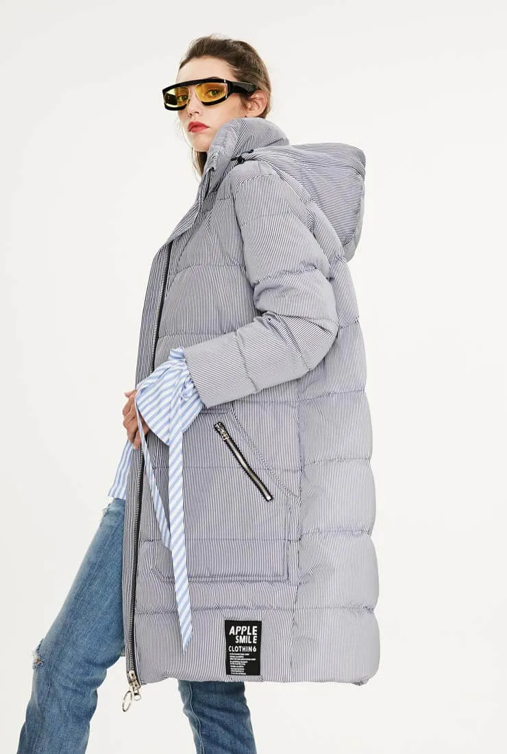 Striped Casual Slim Warm Down Jacket