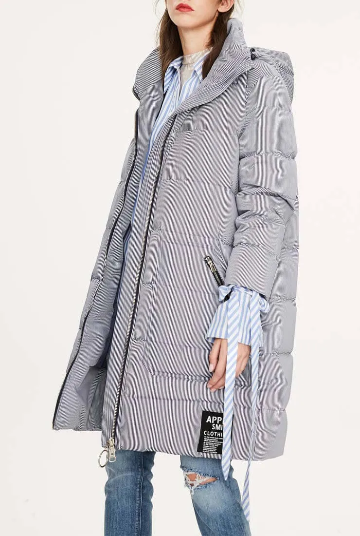 Striped Casual Slim Warm Down Jacket
