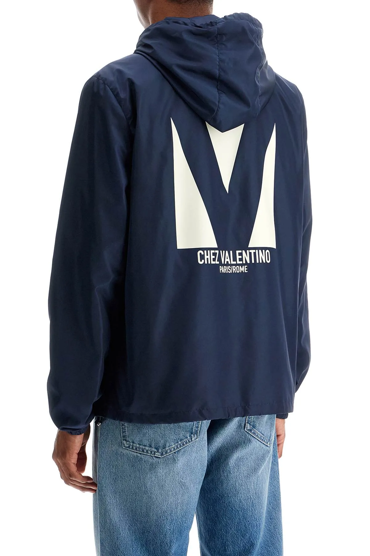 windbreaker jacket with hood from valentino's 6V3CI3486FN BLU/AVORIO