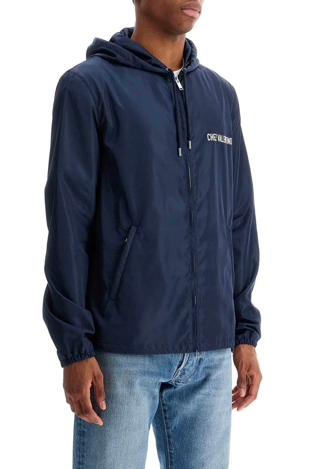 windbreaker jacket with hood from valentino's 6V3CI3486FN BLU/AVORIO