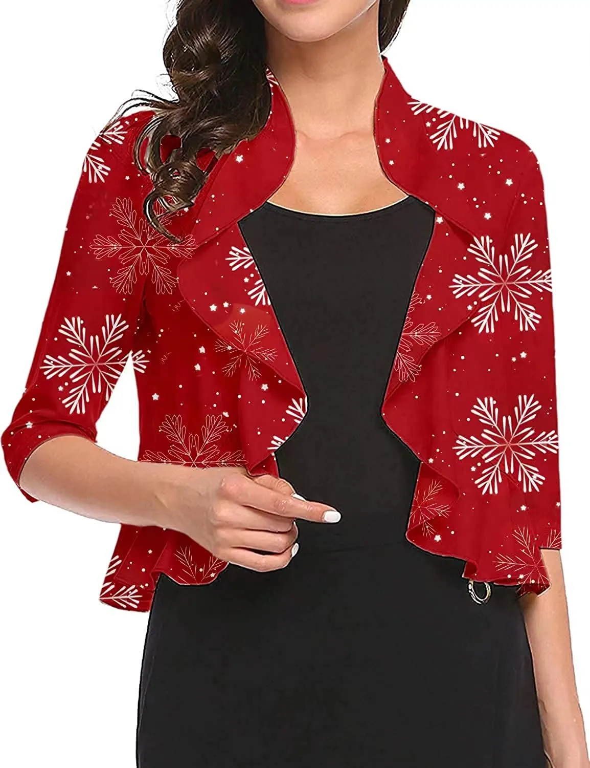 Women's 3/4 Sleeve Cropped Bolero Shrug Open Front Cardigan