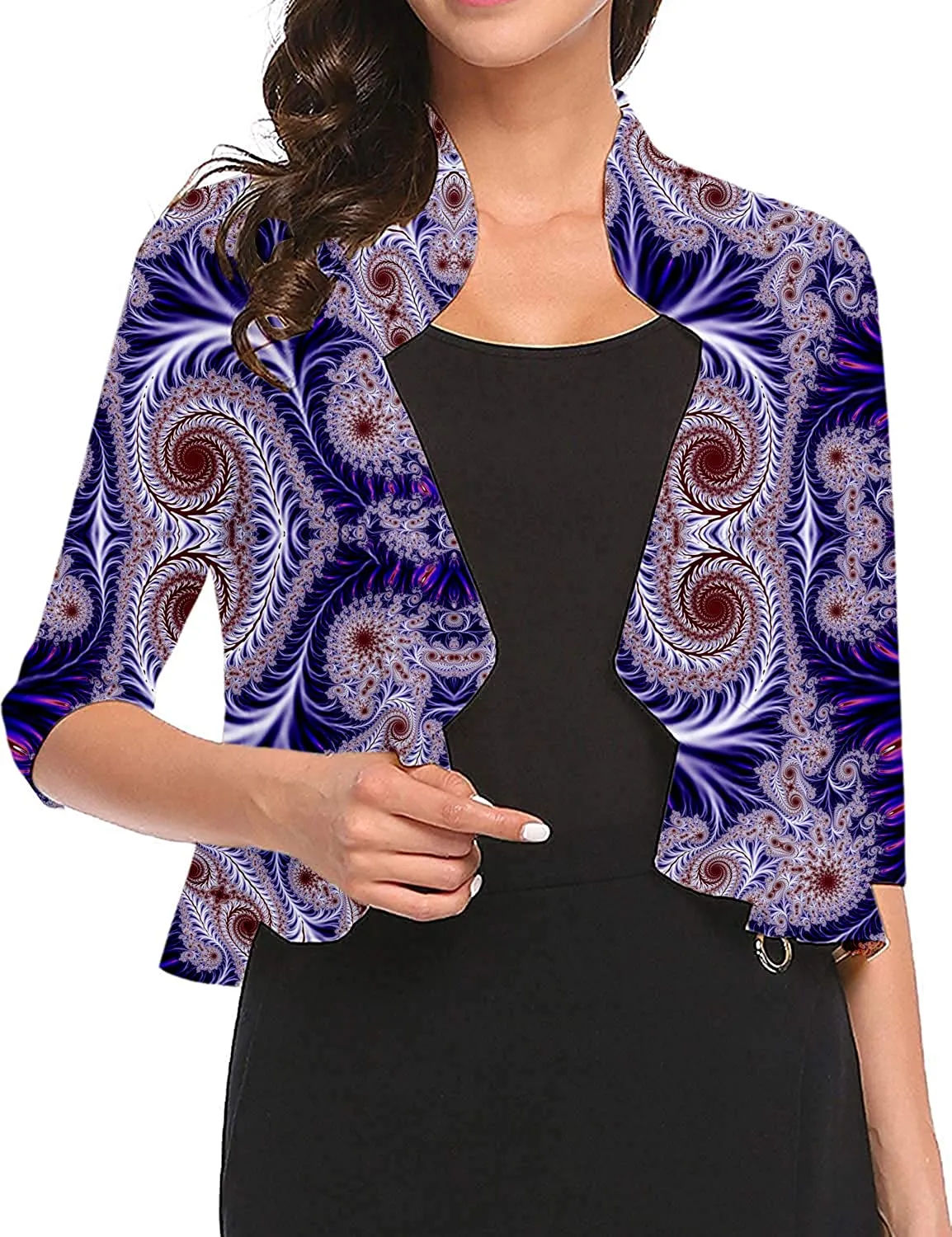 Women's 3/4 Sleeve Cropped Bolero Shrug Open Front Cardigan