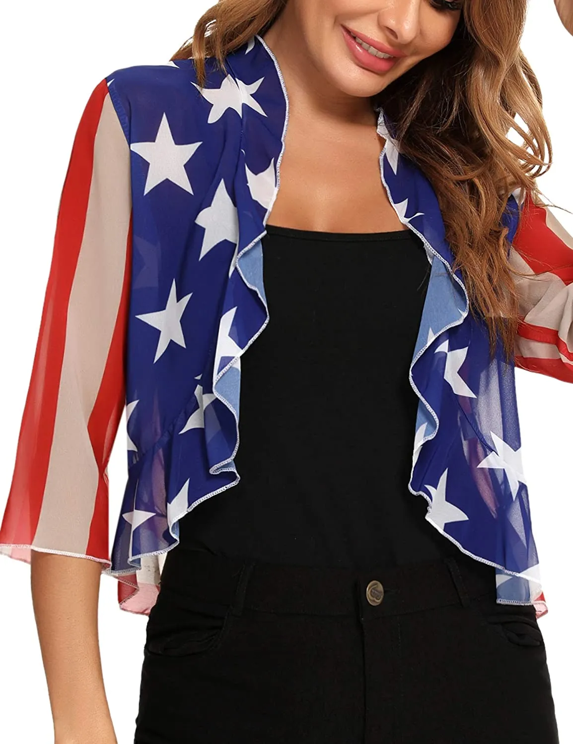 Women's 3/4 Sleeve Cropped Bolero Shrug Open Front Cardigan