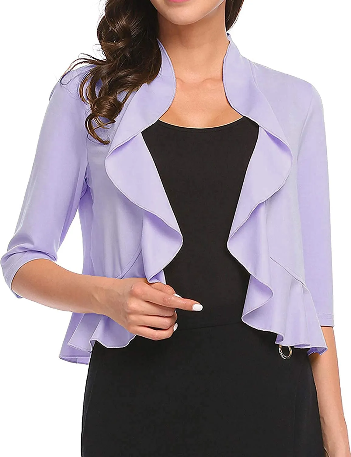 Women's 3/4 Sleeve Cropped Bolero Shrug Open Front Cardigan