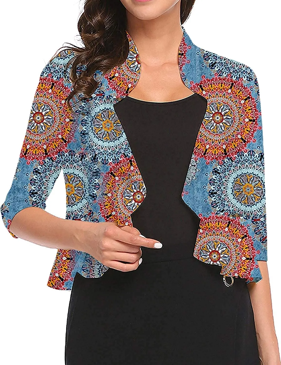 Women's 3/4 Sleeve Cropped Bolero Shrug Open Front Cardigan
