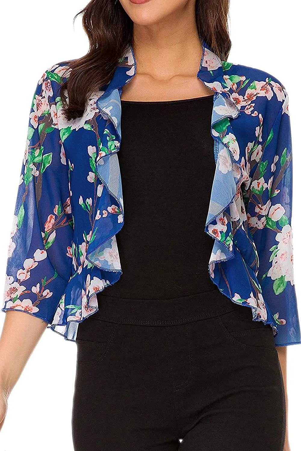 Women's 3/4 Sleeve Cropped Bolero Shrug Open Front Cardigan