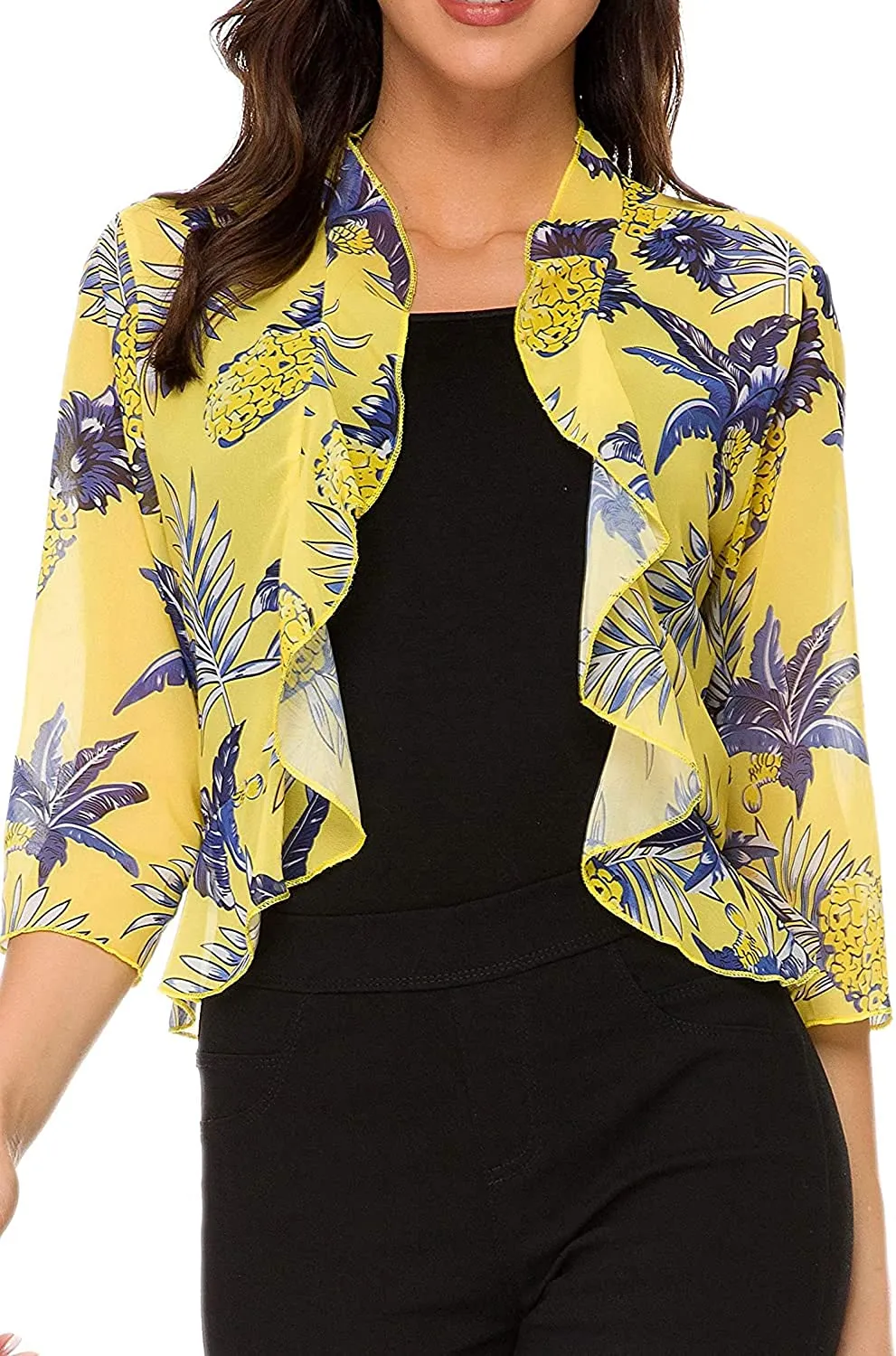 Women's 3/4 Sleeve Cropped Bolero Shrug Open Front Cardigan