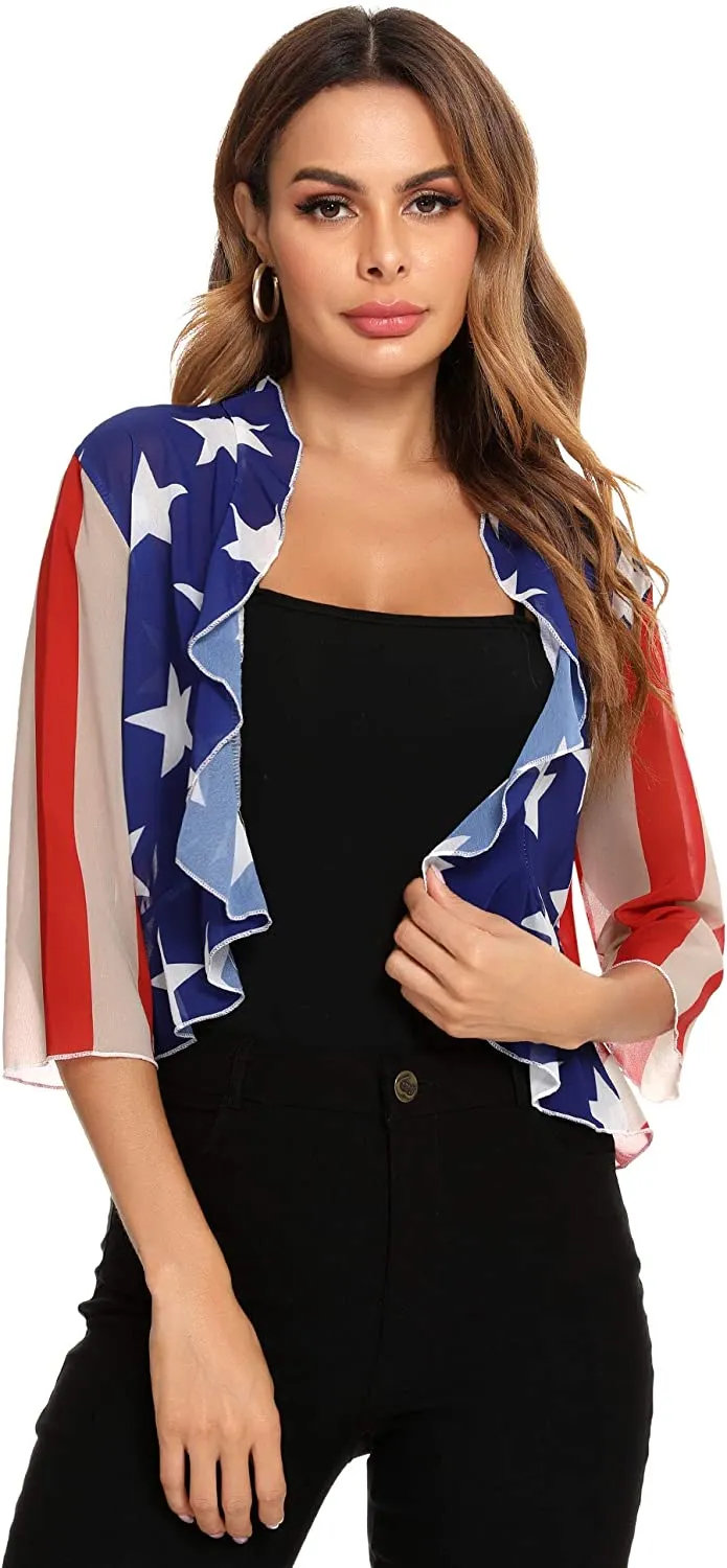 Women's 3/4 Sleeve Cropped Bolero Shrug Open Front Cardigan