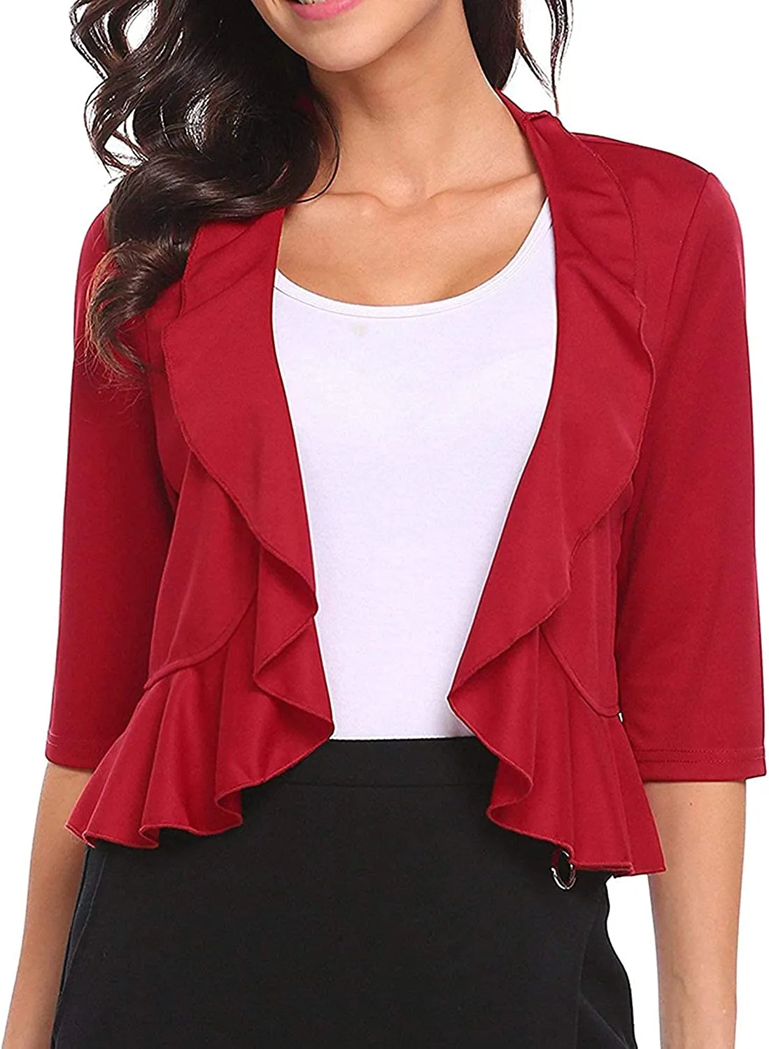 Women's 3/4 Sleeve Cropped Bolero Shrug Open Front Cardigan