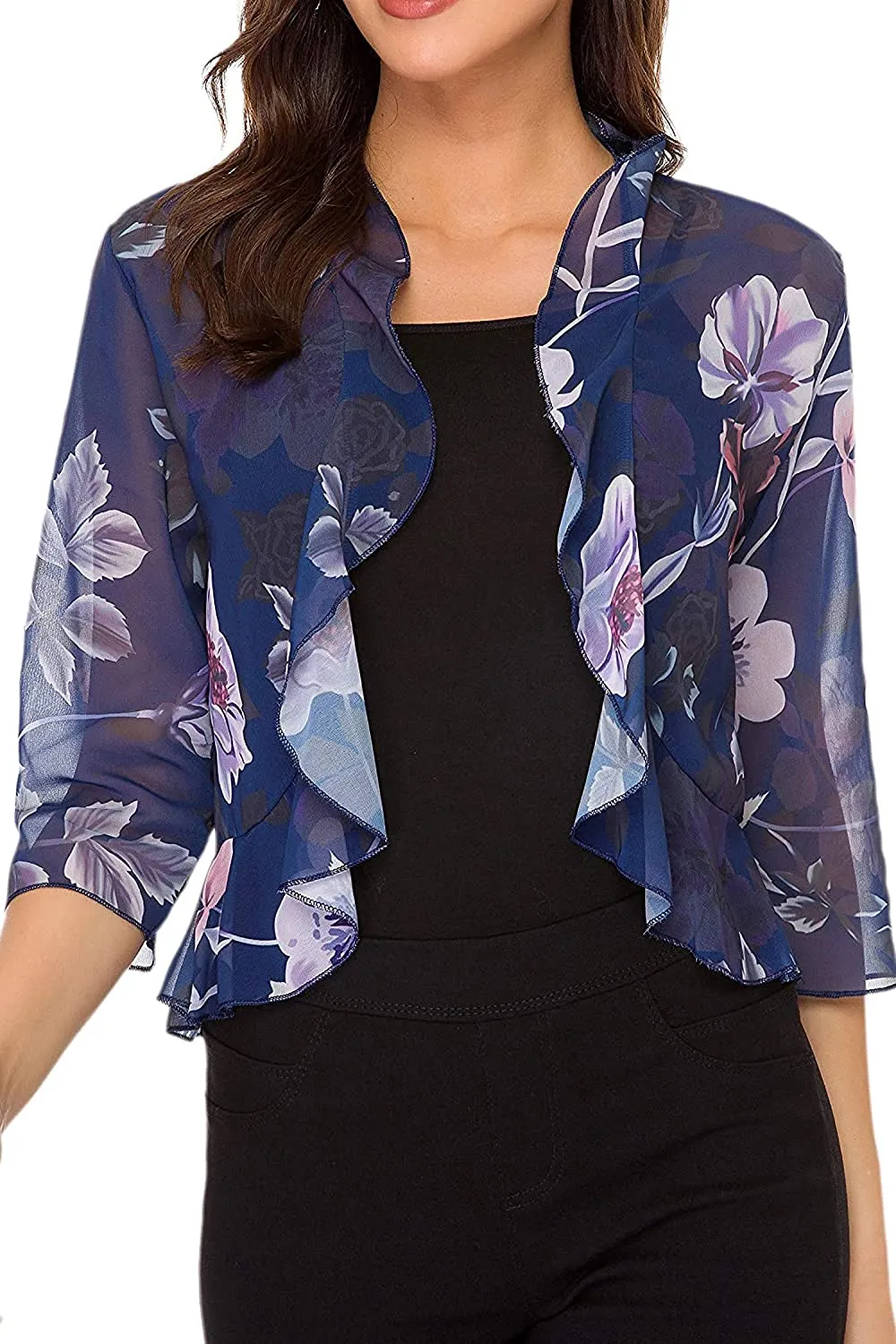 Women's 3/4 Sleeve Cropped Bolero Shrug Open Front Cardigan