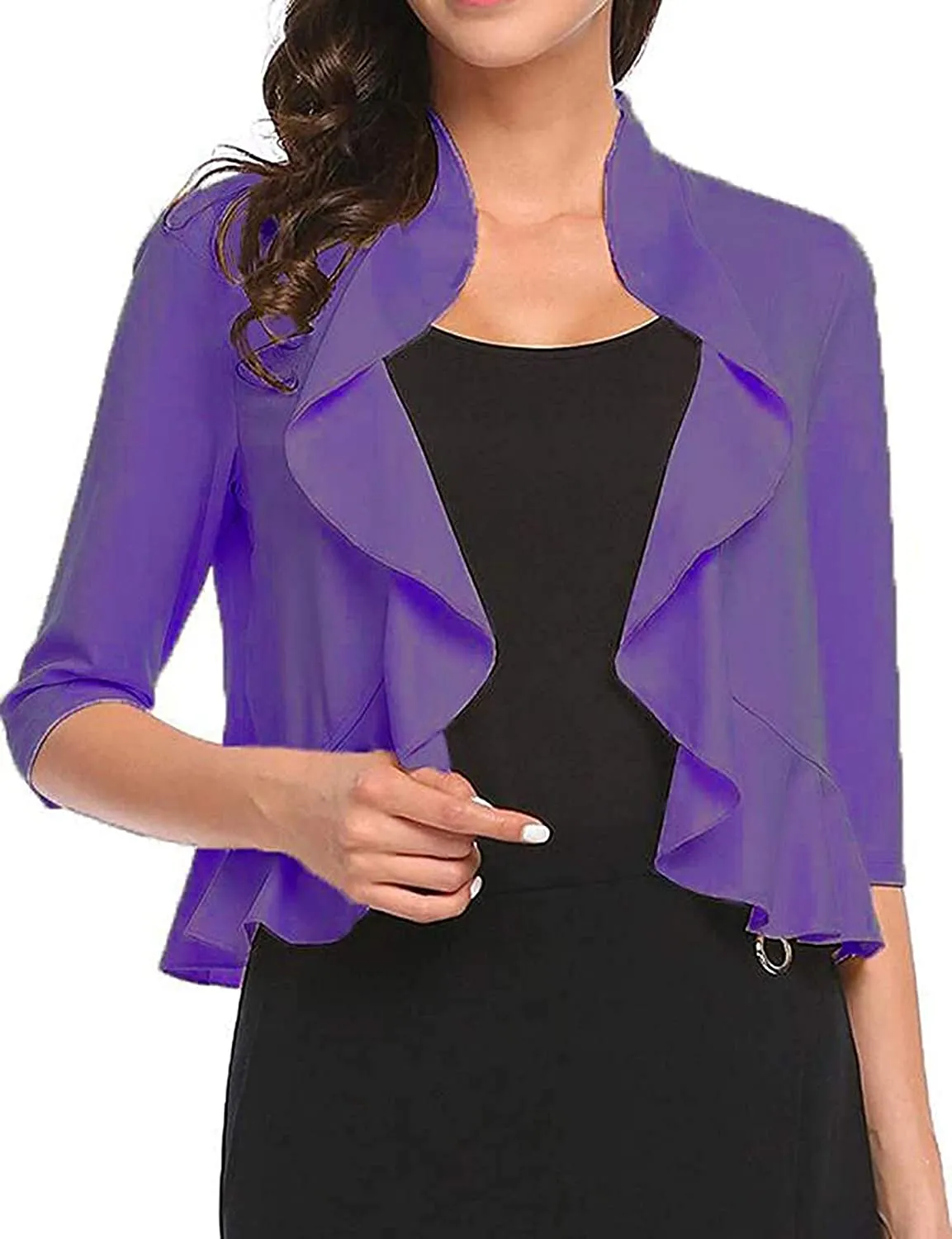 Women's 3/4 Sleeve Cropped Bolero Shrug Open Front Cardigan