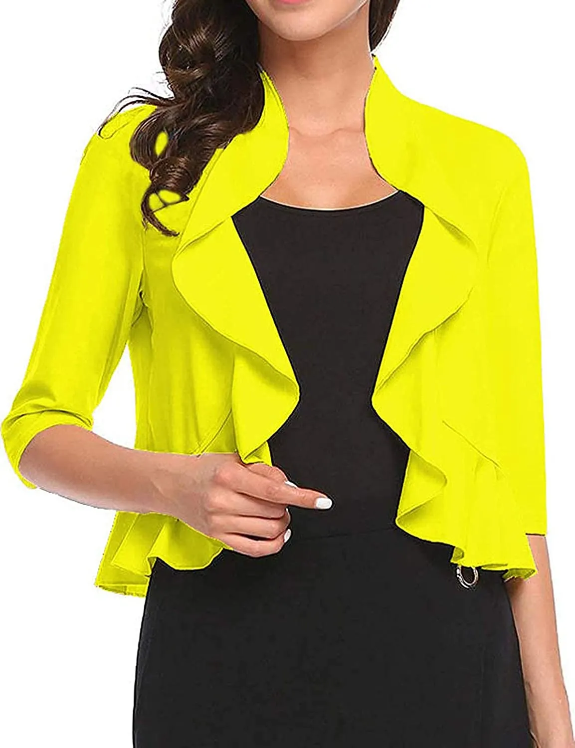 Women's 3/4 Sleeve Cropped Bolero Shrug Open Front Cardigan