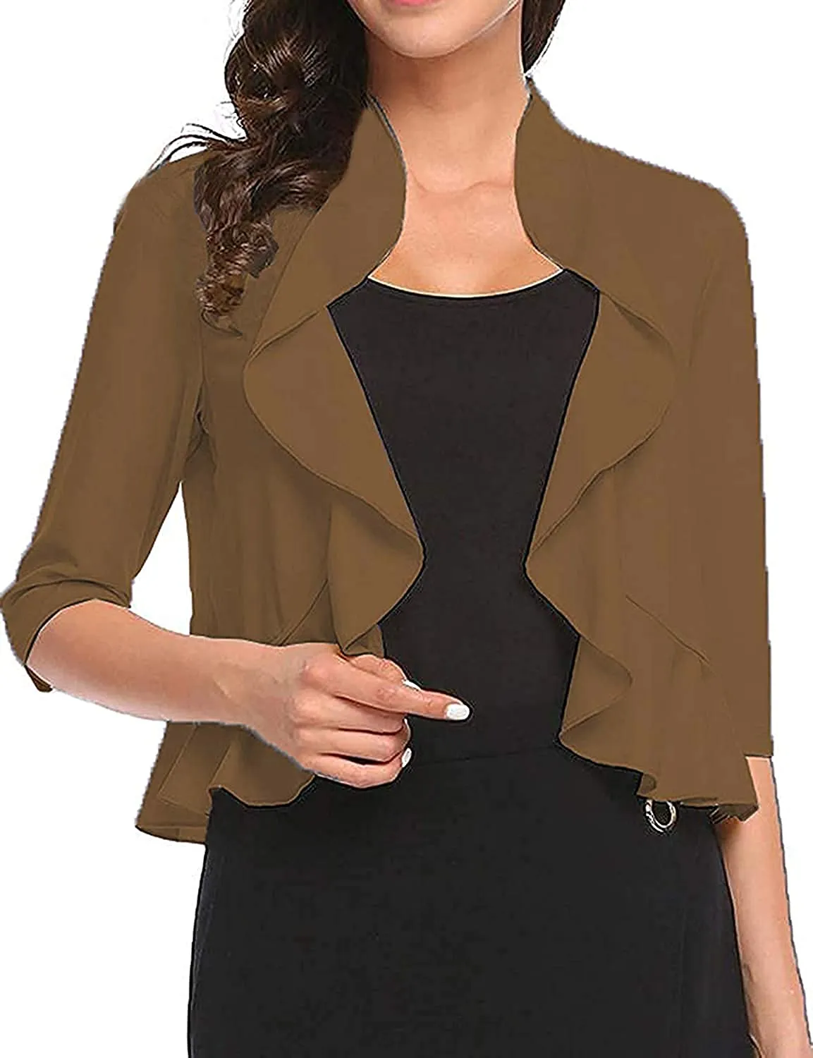 Women's 3/4 Sleeve Cropped Bolero Shrug Open Front Cardigan