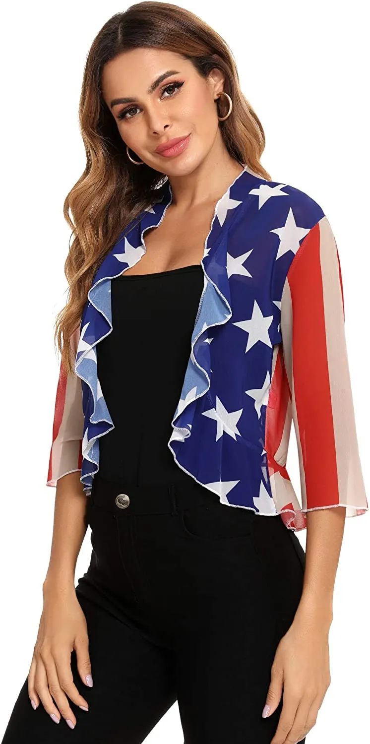 Women's 3/4 Sleeve Cropped Bolero Shrug Open Front Cardigan