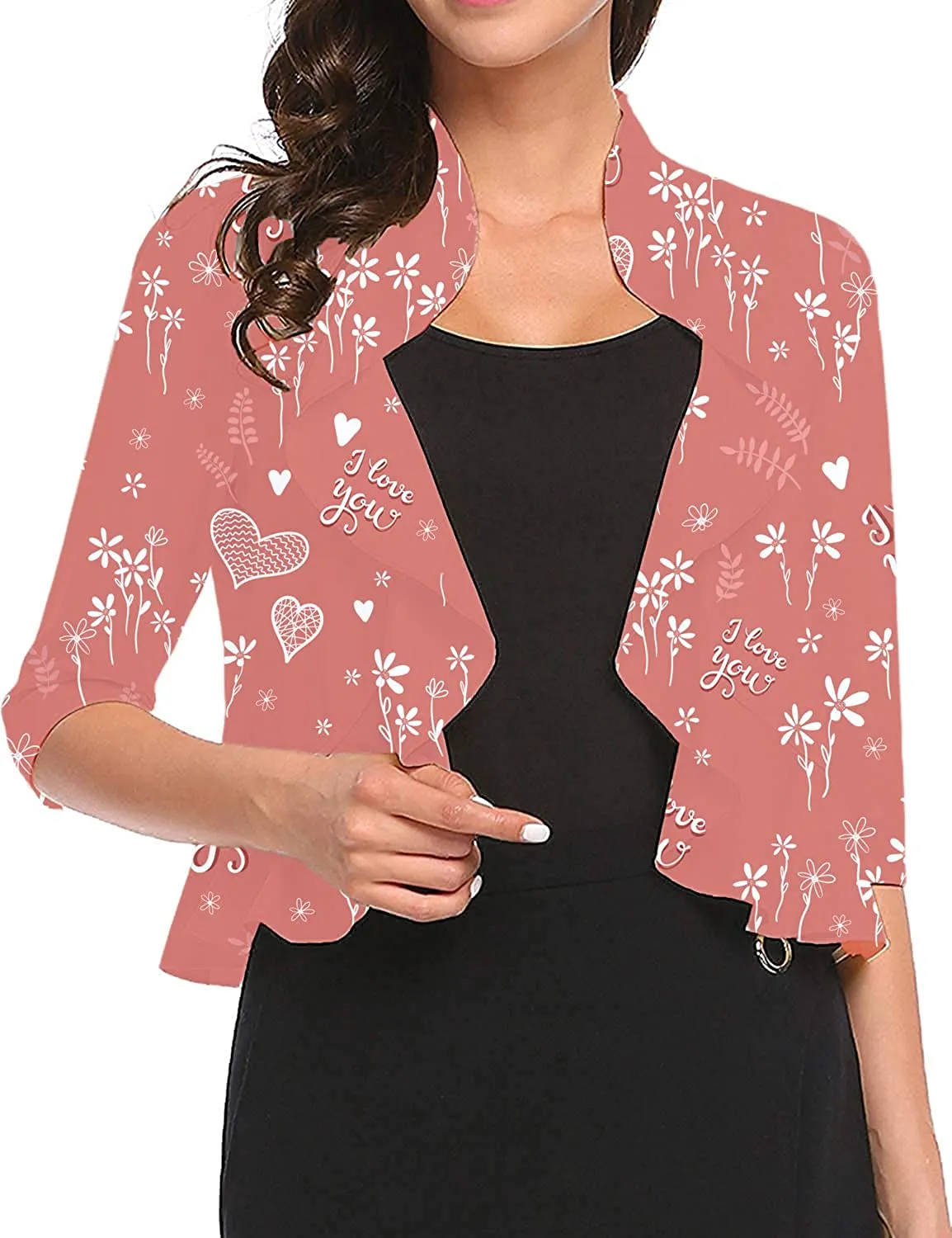 Women's 3/4 Sleeve Cropped Bolero Shrug Open Front Cardigan