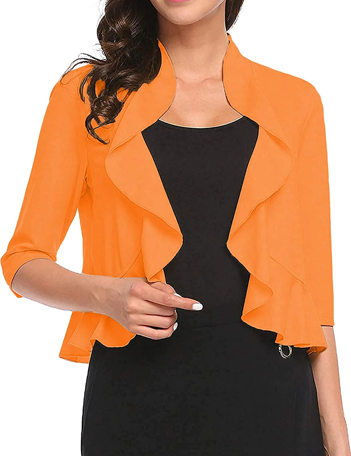 Women's 3/4 Sleeve Cropped Bolero Shrug Open Front Cardigan