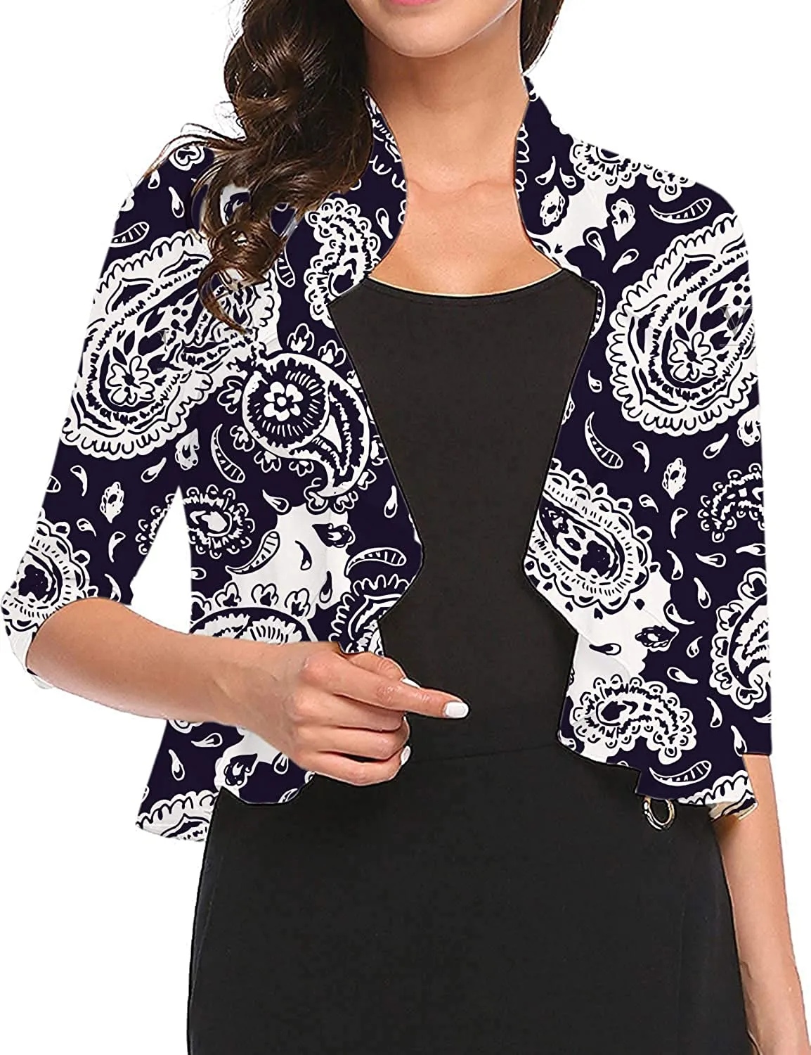 Women's 3/4 Sleeve Cropped Bolero Shrug Open Front Cardigan