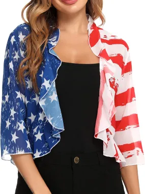 Women's 3/4 Sleeve Cropped Bolero Shrug Open Front Cardigan