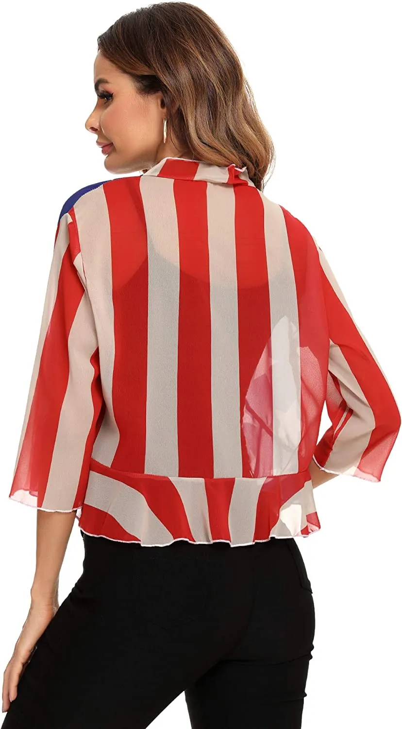 Women's 3/4 Sleeve Cropped Bolero Shrug Open Front Cardigan