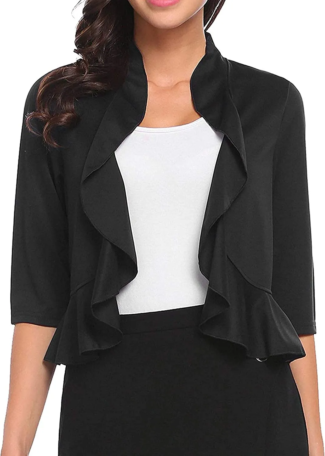 Women's 3/4 Sleeve Cropped Bolero Shrug Open Front Cardigan