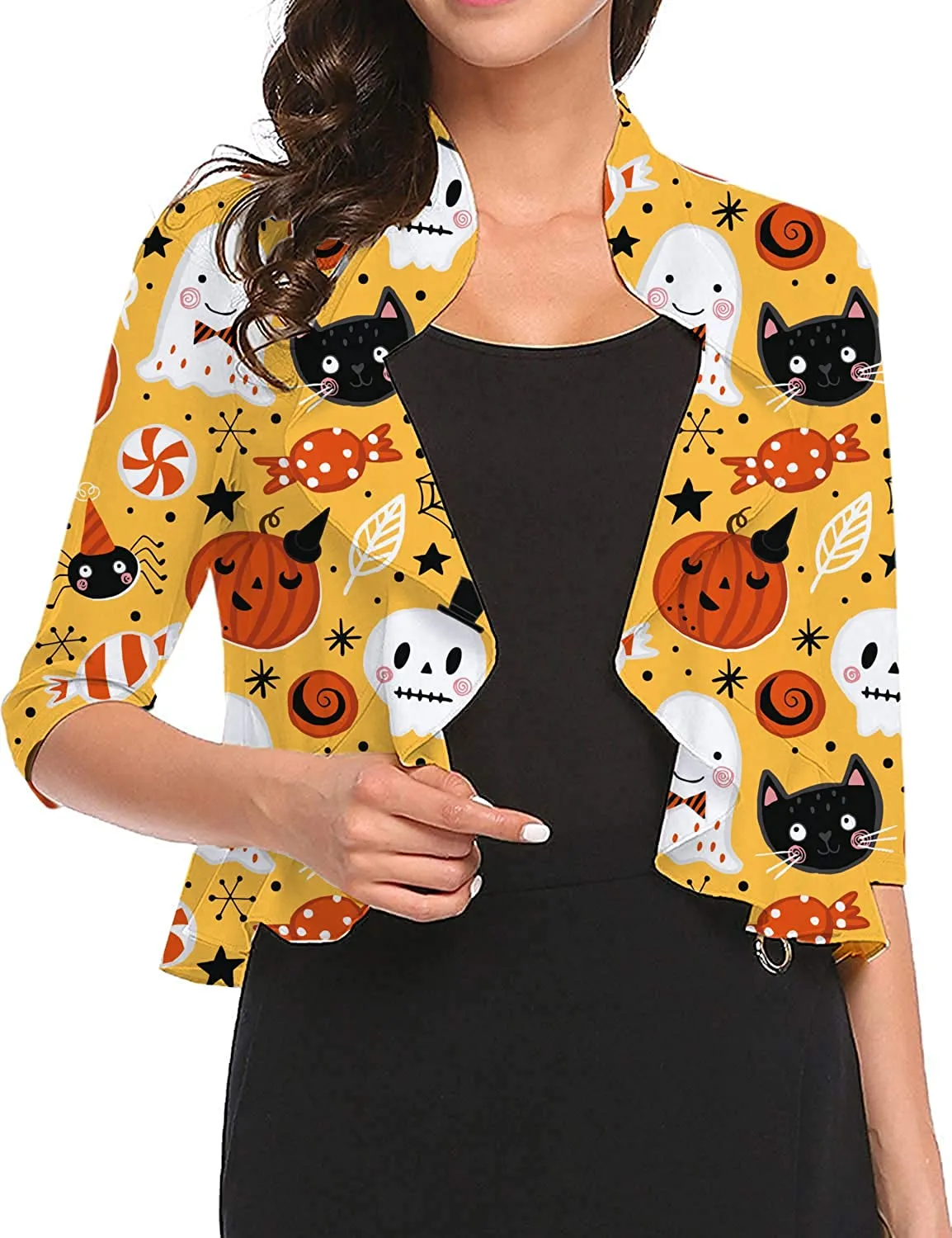 Women's 3/4 Sleeve Cropped Bolero Shrug Open Front Cardigan