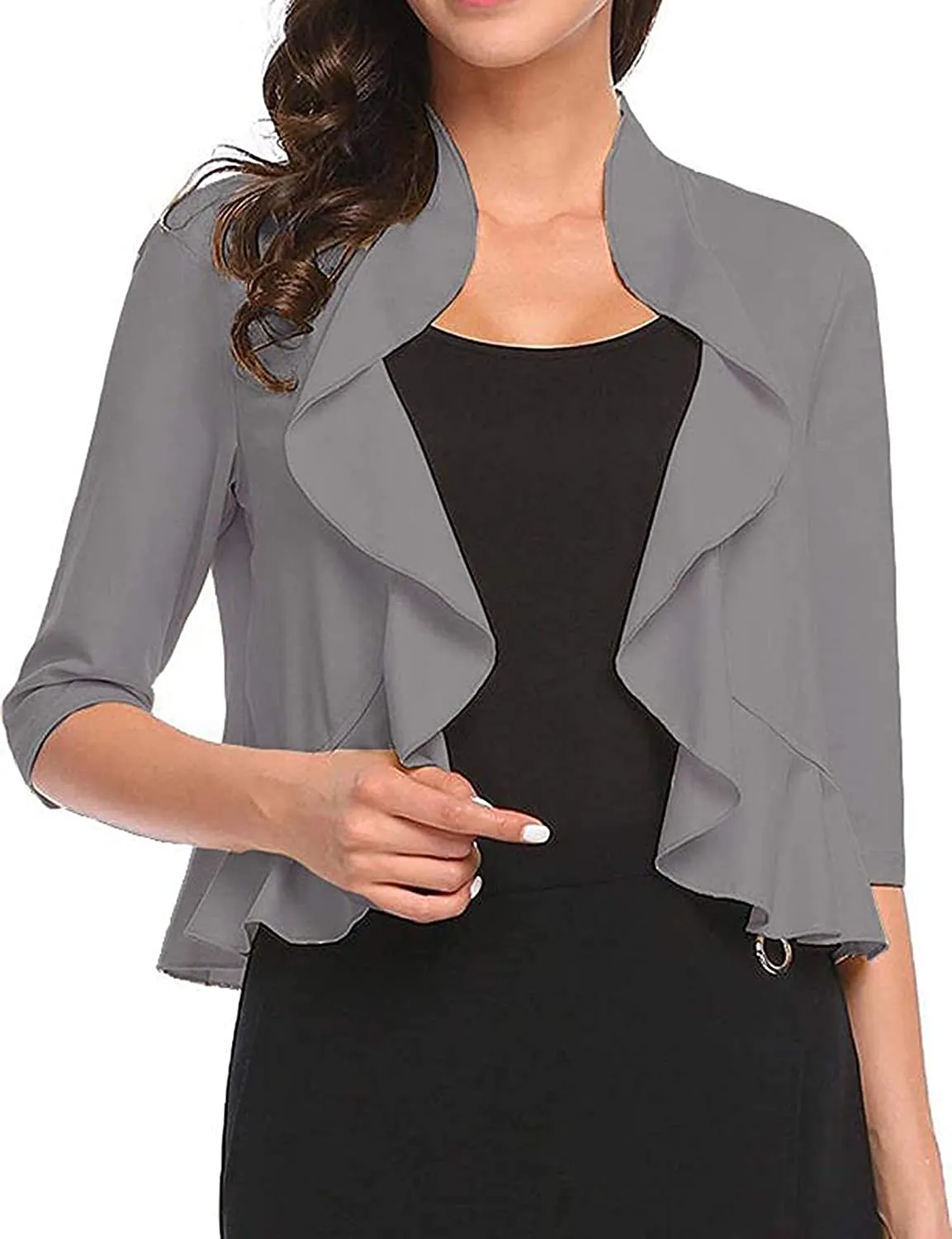Women's 3/4 Sleeve Cropped Bolero Shrug Open Front Cardigan