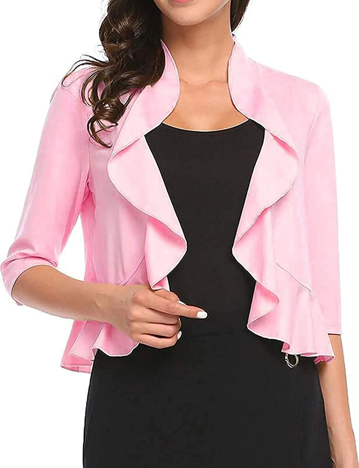 Women's 3/4 Sleeve Cropped Bolero Shrug Open Front Cardigan