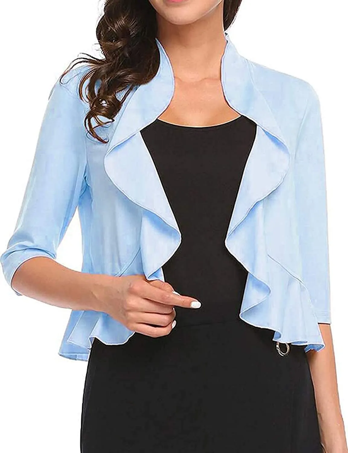 Women's 3/4 Sleeve Cropped Bolero Shrug Open Front Cardigan